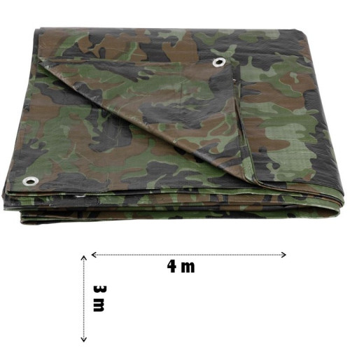 Plachta Tarpaulin Khaki 3x4 m, 80 g m, zakrývacia kamufláž, s okami