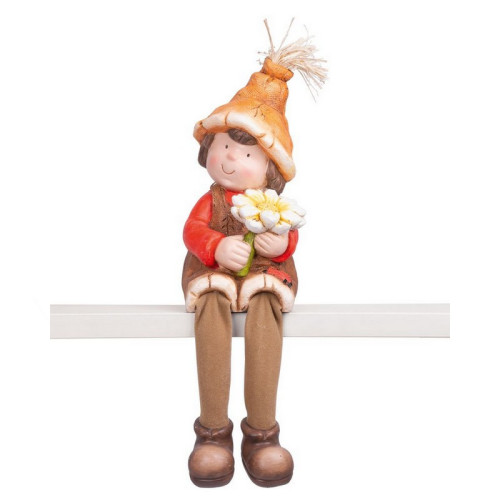 Dekorácia Chlapček sedí s kvetom, keramika, 17x16,50x32 cm