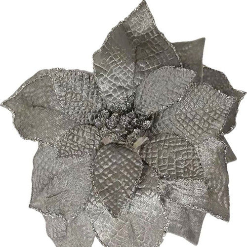 Kvet Poinssetia,strieborná 35cm