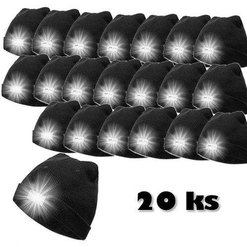 Čiapka s LED svetlom BLACK 5 LED - 20ks