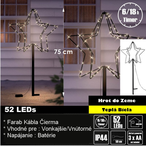 LED 3D záhradná hviezda z kovu - 52 LED