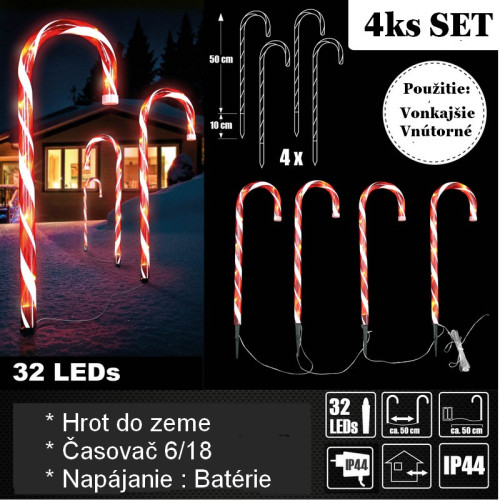 LED svetelná reťaz Cukríkové paličky 4 ks