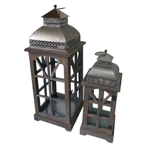 Lampáš drevený Antik Braun 2 ks set