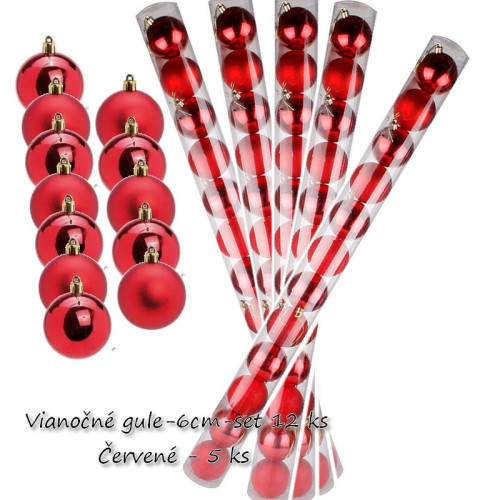 Vianočné gule ø 6cm - set 12 ks -Čerevené -5ks