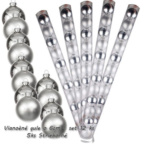 Vianočné gule ø 6cm - set 12 ks -5ks Strieborné