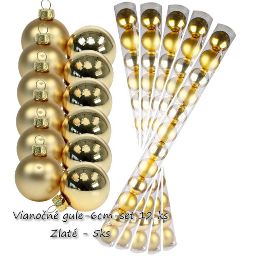 Vianočné gule ø 6cm - set 12 ks -Zlatá - 5ks