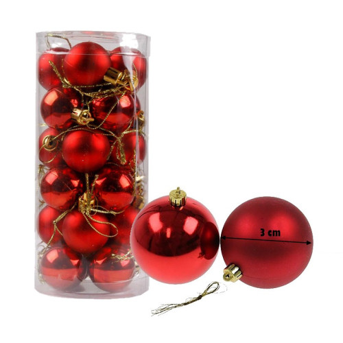 Vianočné Gule set 24 ks ø 3cm - Červené