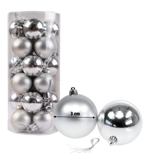 Vianočné Gule set 24 ks ø 3cm - Strieborné