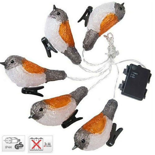 LED reťaz BIRD  25x LED IP44 3xAA, osvetlenie 5 vtáčikov