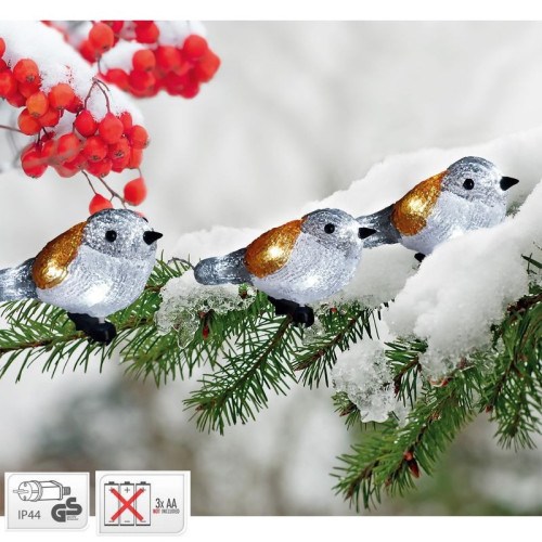 LED reťaz BIRD  25x LED IP44 3xAA, osvetlenie 5 vtáčikov