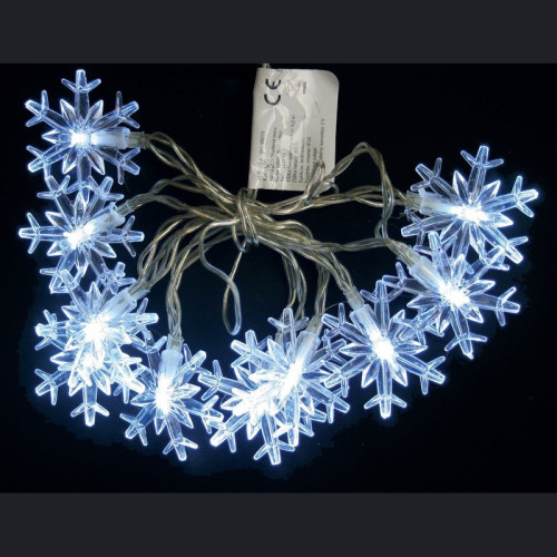 Reťaz nowFlake, 10 LED studená biela 2xAA, IP20, interiér - L-0,90 m