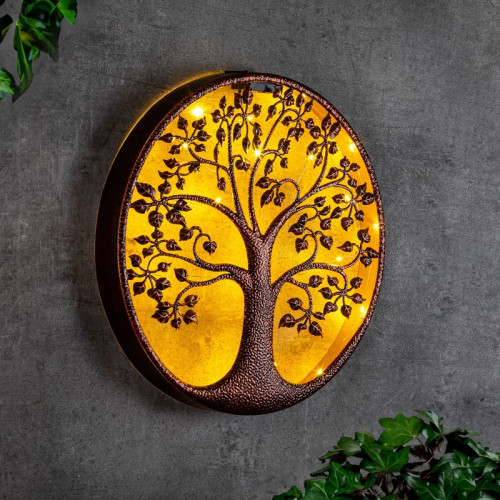 #9198 LED solárna dekorácia na stenu silueta stromu cca O 40 x 4,5 cm