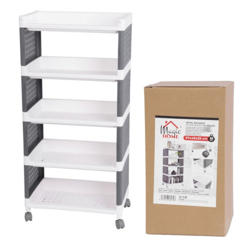 #9590 Regál plastový Rolly 5 políc, 49x29x97 cm, na kolieskach