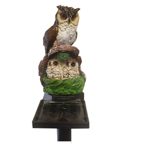 #9602 Solárne záhradné svietidlo sova + mladé 30x7,5 cm