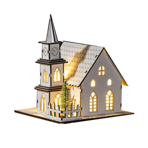 #9711 Stolové svetlo kostol z dreva 6 teplých bielych mikro LED diód