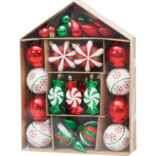 #9813 Vianočné gule sada 32 ks, červená-zelená-biela