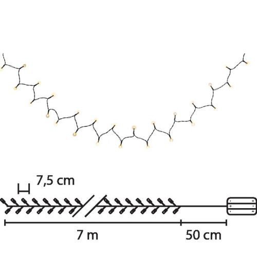 #9820 LED reťaz 96 LED teplá biela, 8 funkcií, časovač, 3xAA, exteriér, osvetlenie, L-7 m