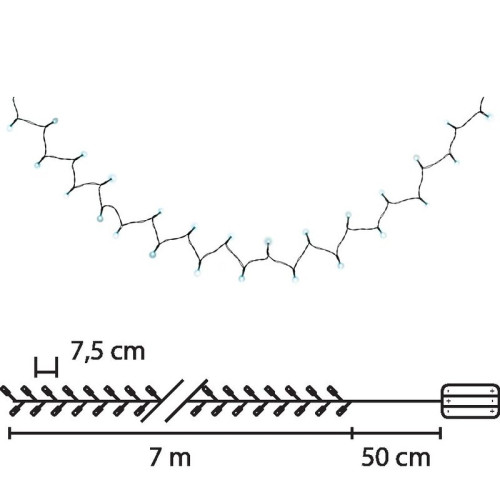 #9819 LED reťaz 96 LED studená biela, 8 funkcií, časovač, 3xAA, exteriér, osvetlenie, L-7 m