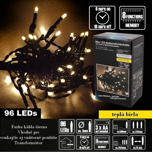 #11027 96 LED svetelná reťaz s časovačom, AAA - 8 fukcíí