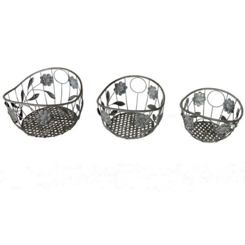 Dekoračný železný košík Kruh 3 ks - sivý
