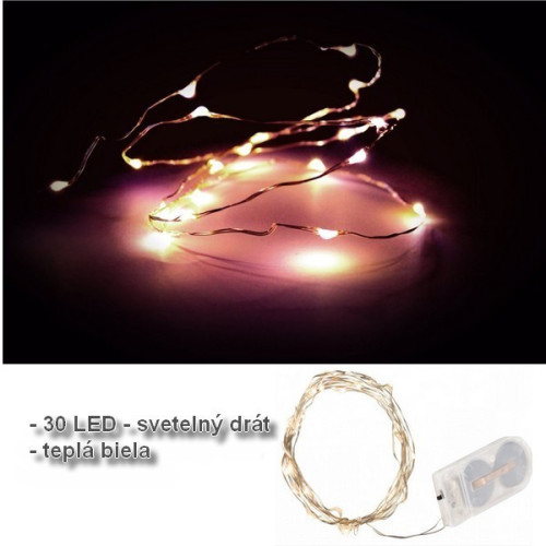 LED svetelný drôt 30 LED teplá biela