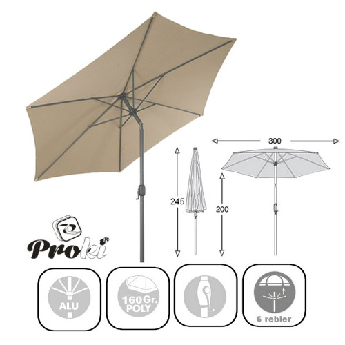 Slnečník s kľukou  - naklápací 300 cm - Béžový