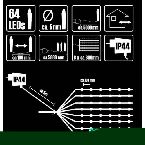 LED svetelný drôt 64 Micro LED - 8 prútov
