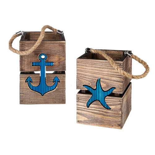 Drevený lampáš NAVI - sklená vložka