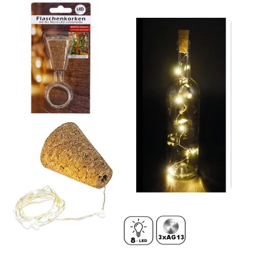 LED Korková zátka na flaše 8 LED - teplá biela