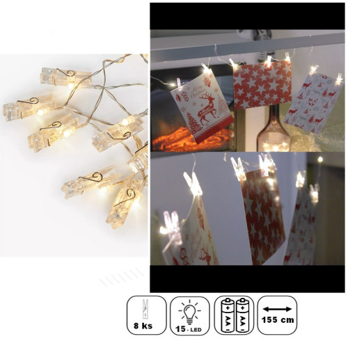 LED Plastové kolíčky 8 ks - 15 LED  teplá biela