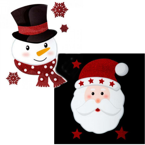 Nálepky na okno Snehuliak a Santa