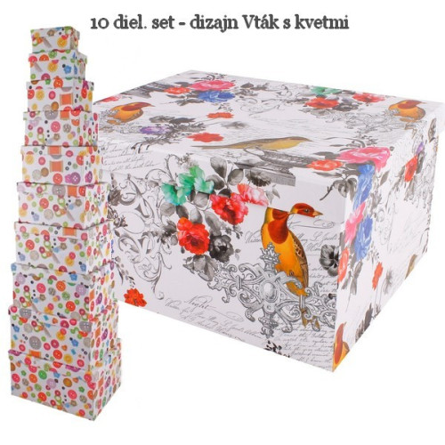 Darčekové boxy - set 10 ks - Vták s kvetmi