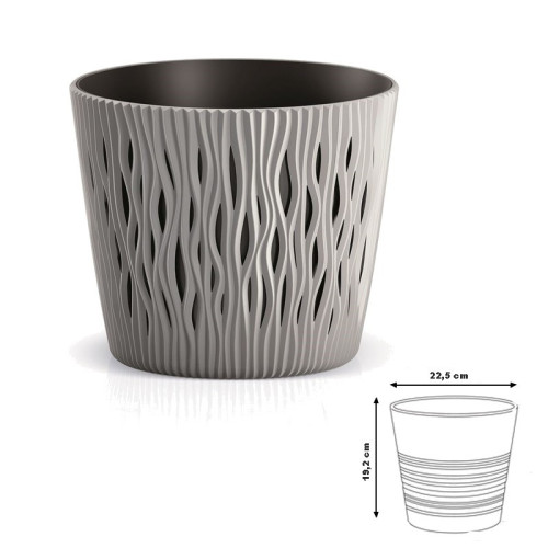 Kvetináč s vkladom SANDY ROUND 22,5cm - šedý kameň
