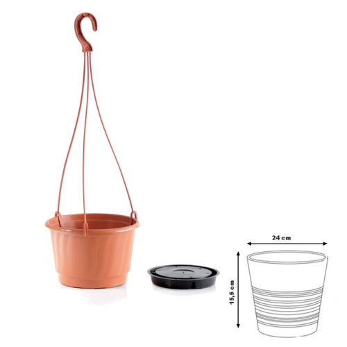 Kvetináč závesný PRO terakota 24cm+HÁK a VKLAD