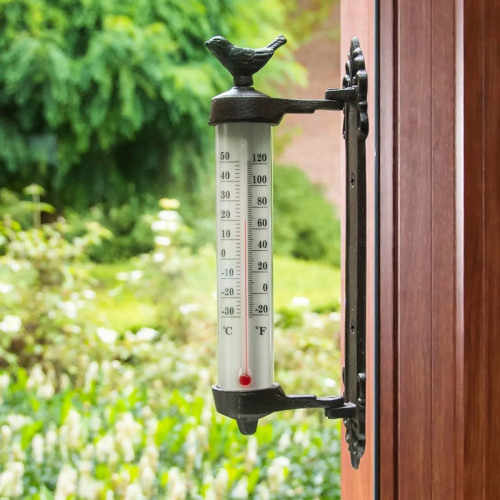 Záhradný teplomer, montáž na stenu liatina cca 9 x 5 x 27 cm